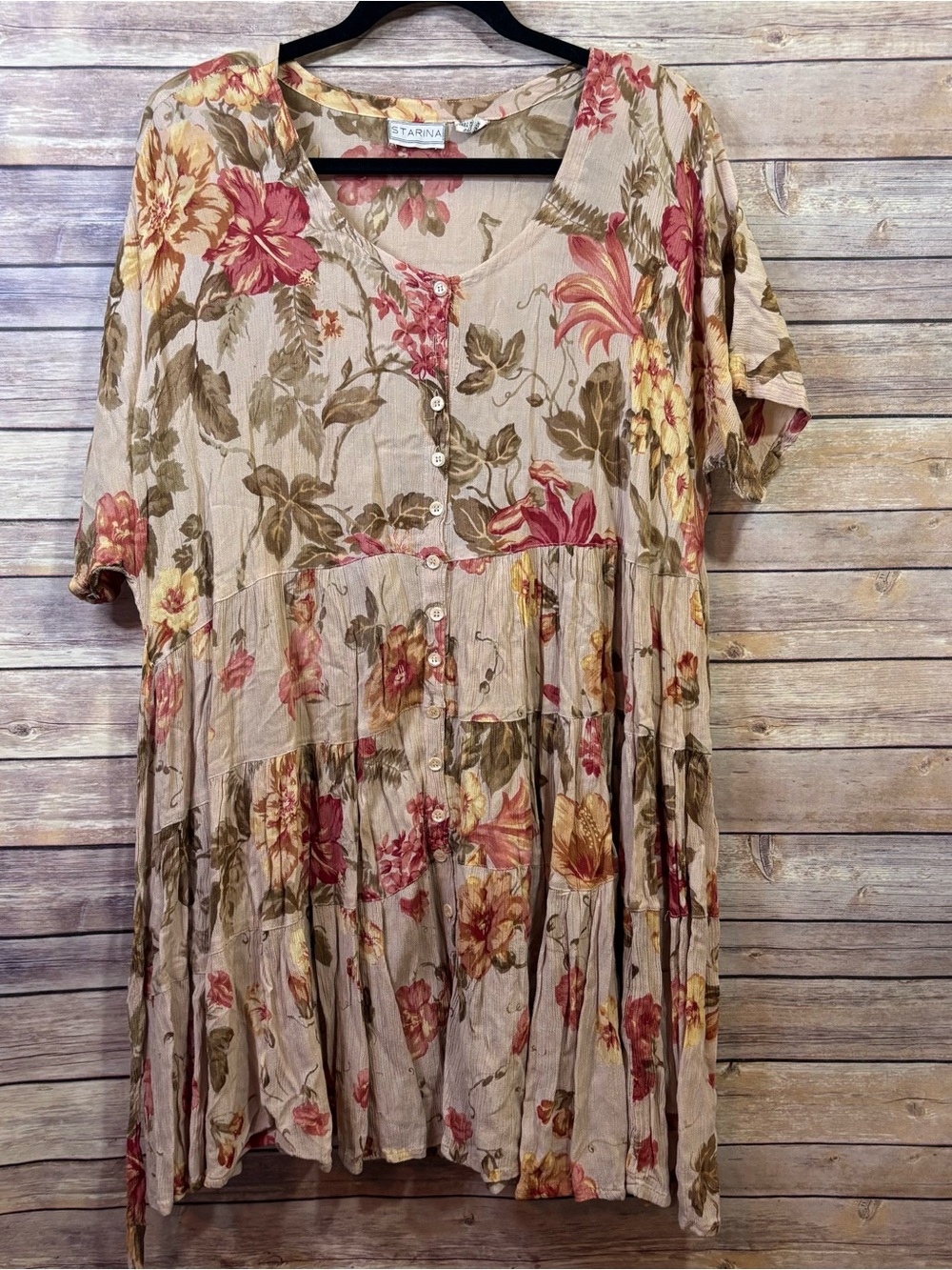 Vintage 90's STARINA Cream Pink floral Babydoll Mini Dress Medium